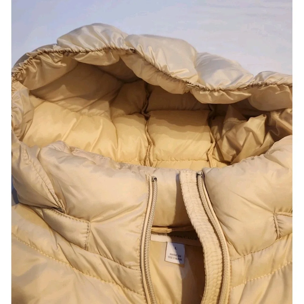 Charter Club Cream Lightweight Full Zip Puffer Vest Women's Size Large With Hood